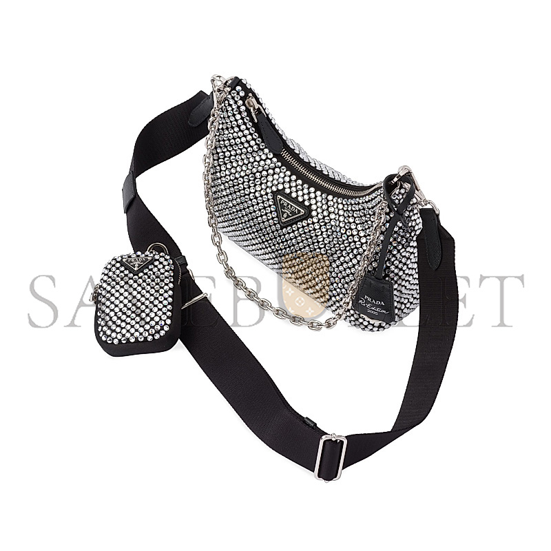 PRADA RE-EDITION 2005 CRYSTAL-EMBELLISHED SHOULDER BAG 1BH204 (22*12*6cm)